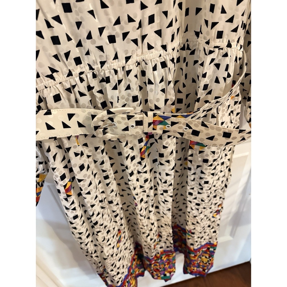 Anne Crimmins Silk Maxi Dress 14 Vintage Belted Geometric Retro - Picture 2 of 12